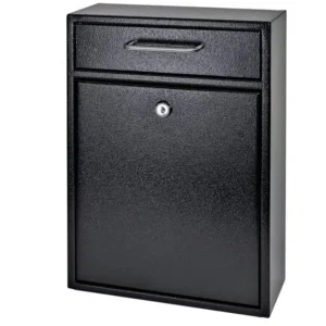 Black wall-mounted locking mailbox