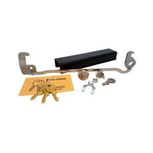 Lock installation kit with keys and components.