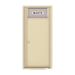Waste disposal door with label