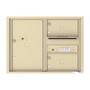Beige wall-mounted U.S. mailboxes.