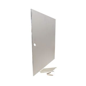 Metal plate with hole, screws included.