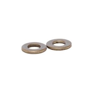 Two metal flat washers on white background.
