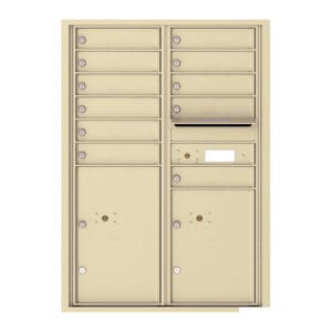 Beige mailboxes with multiple compartments