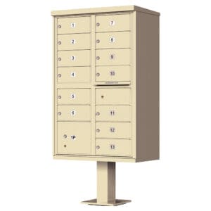 Cluster mailbox with numbered compartments.