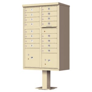 Cluster mailbox with numbered compartments.
