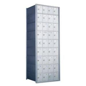 Tall metal storage locker with doors
