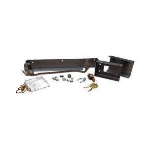 Metallic lock kit with keys and hardware.
