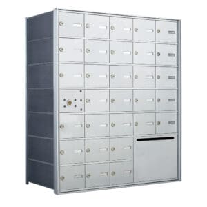 Secure mailboxes in a vertical arrangement