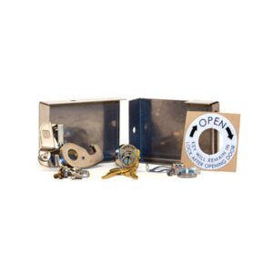 Lock assembly kit with keys and instructions.