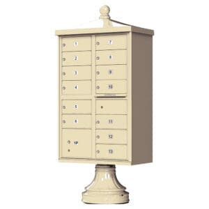 Cluster mailbox with multiple numbered compartments.