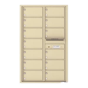 Beige community mailbox with parcel locker