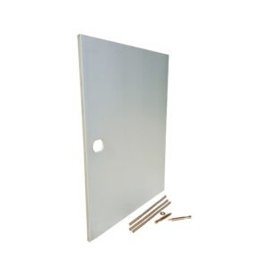 White panel with hole and screws.