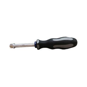 Black and silver screwdriver with rubber handle.