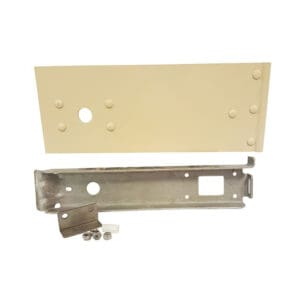 Metal and beige hardware kit components