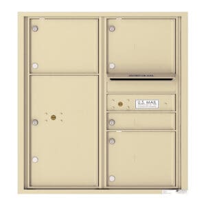 Beige U.S. Mailbox with multiple compartments.
