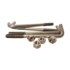 Hook bolts and nuts on white background.