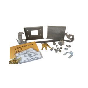 Metal hardware set with keys and components.