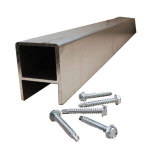 Metal beam with screws on white background.