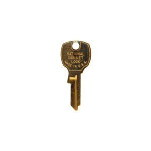 Brass key with "National Cabinet Lock.