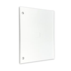 White rectangular shower tray with wall brackets.