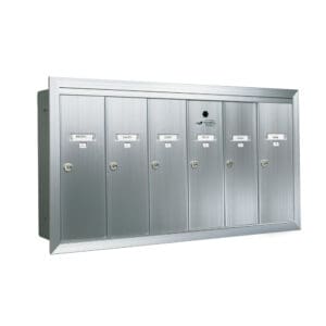 Silver multi-unit mailbox with locks