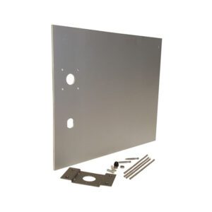 Metal panel with mounting hardware and screws.