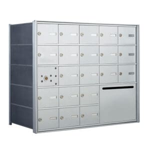 Silver postal locker with various slots