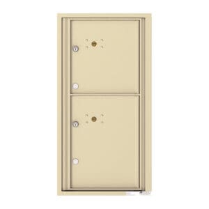 Two beige metal mailbox doors, vertical orientation.