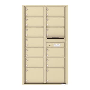 Clustered beige mailbox units