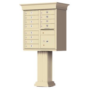 Cluster mailbox with multiple numbered compartments.